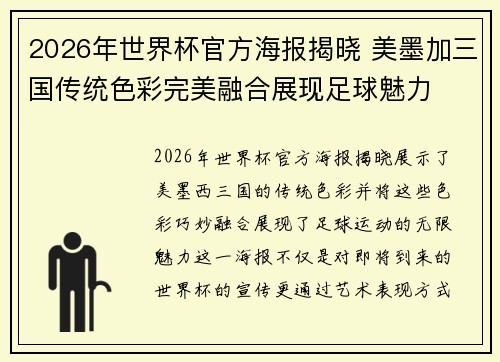 2026年世界杯官方海报揭晓 美墨加三国传统色彩完美融合展现足球魅力